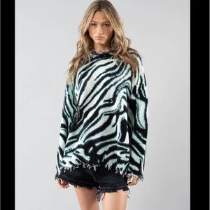 R13 Distressed Zebra Tie Dye Oversized Cotton Sweater M